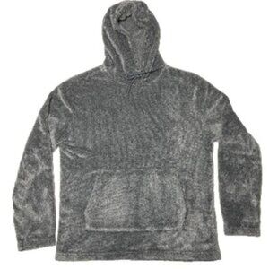 Forever 21 Men’s Plush Fuzzy Gray Hoodie L Cozy Sherpa Pullover